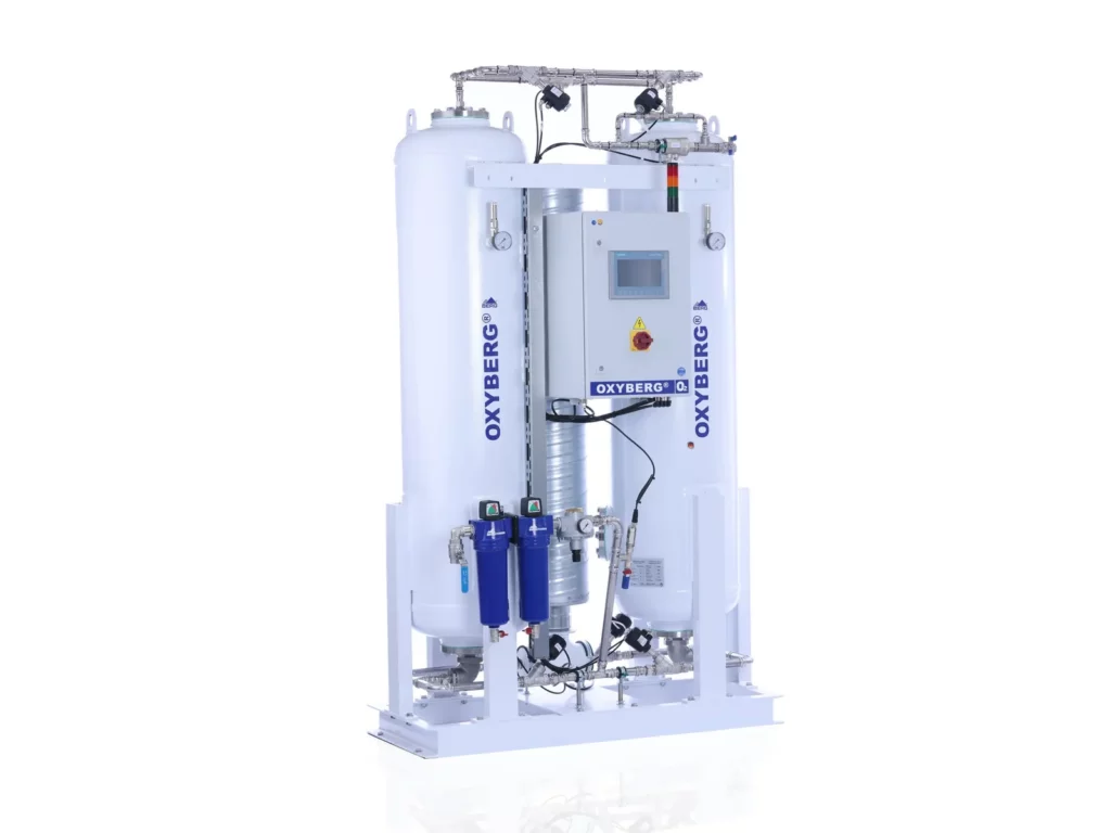 OXYBERG® PSA oxygen generator with integrated buffer vessel, PUREBERG® filtration and Siemens controller